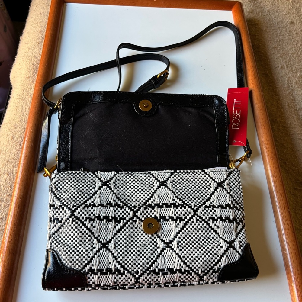 Rosetti Black & White Quilted Print Crossbody with Black Trim - Picture 5 of 13